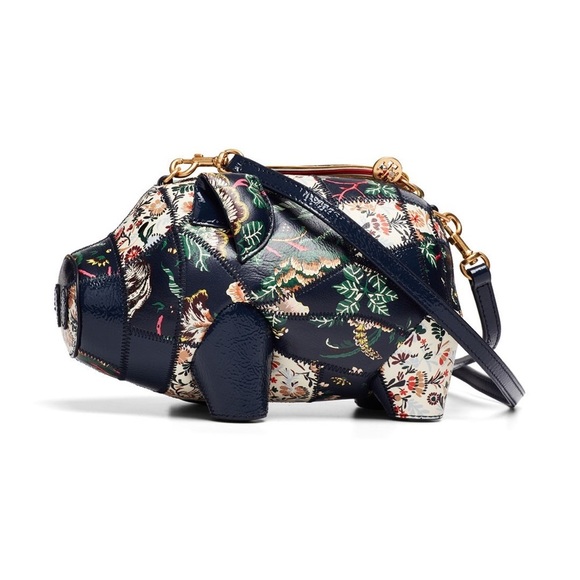 Tory Burch Handbags - Rare Tory Burch Peggy the Pig Navy Patchwork Mini Bag​​